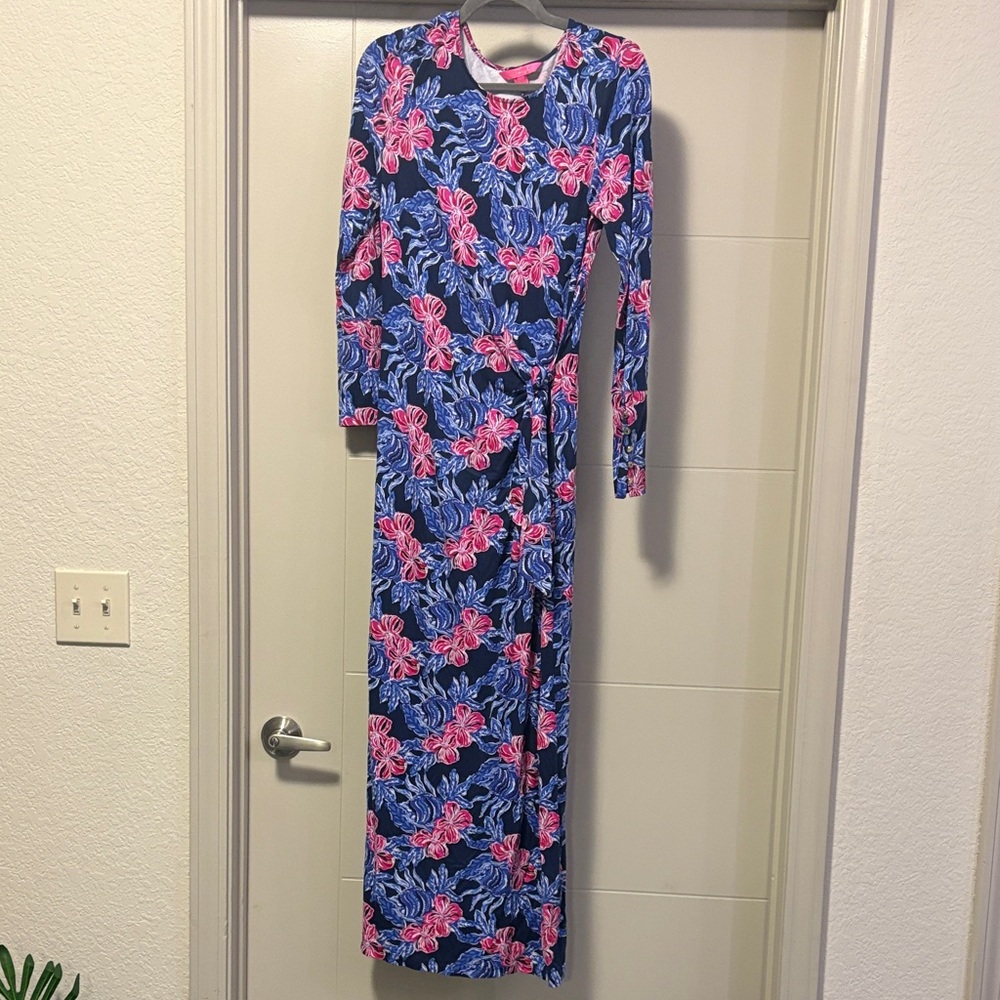 Lilly Pulitzer Blue and Pink Floral Long Sleeve Dress